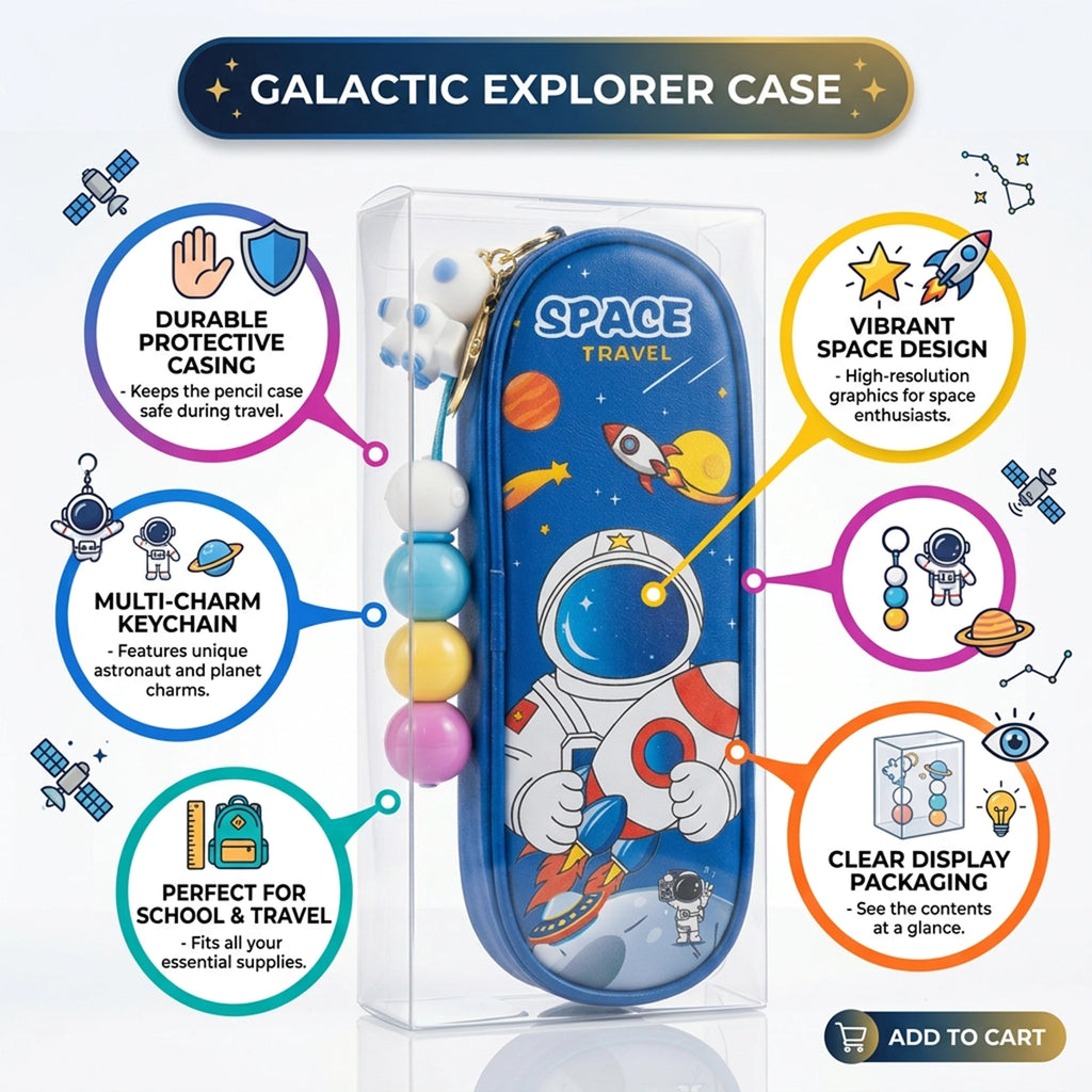 Boys Blue Astronaut Space Travel Pencil Box Trending Accessories