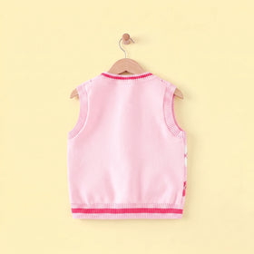 Girls Pink Bear Jacquard Sweater Vest Sweaters & Cardigans