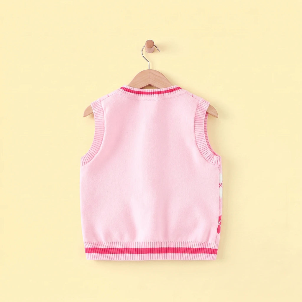 Girls Pink Bear Jacquard Sweater Vest Sweaters & Cardigans