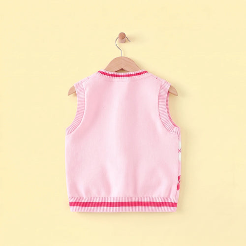 Girls Pink Bear Jacquard Sweater Vest Sweaters & Cardigans