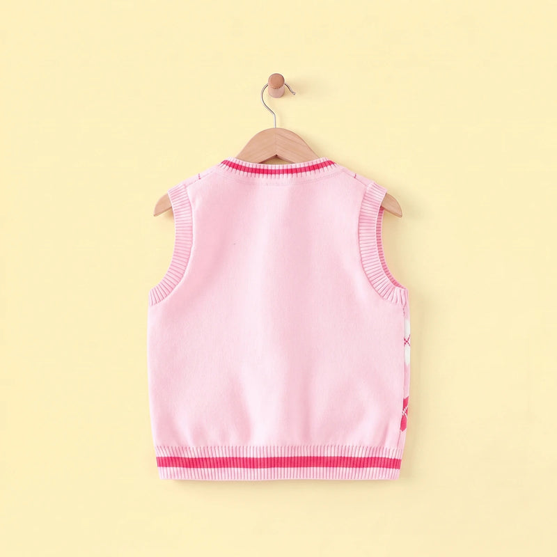 Girls Pink Bear Jacquard Sweater Vest Sweaters & Cardigans