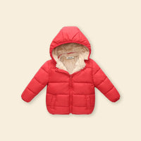 Boys Red Hooded Puffer Jacket With Sherpa Fleece Lining Coats & Jackets Red 1-2 Y