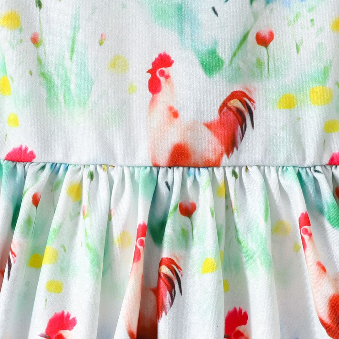 Girls Bird Print Fit & Flare Dress Casual Dresses   