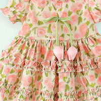 Girls Pink Floral Printed Tiered Fit & Flare Dress Casual Dresses