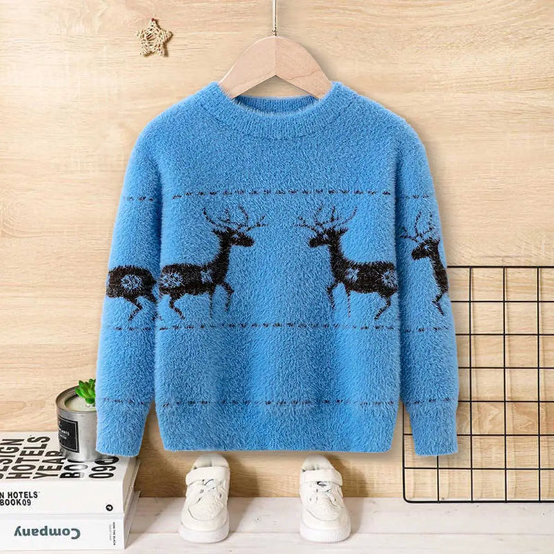 Boys Light Blue Sweater With Self-Design Reindeer Patterns Sweaters & Cardigans Light Blue 2-3 Y