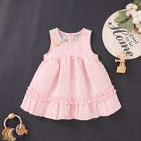 Girls Light Pink Checked Fit & Flare Dress With Ruffle Detail Casual Dresses Light Pink 1-2 Y