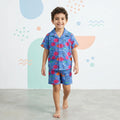 Boys Blue Fish Printed Short Sleeves Shirt With Printed Shorts Sets Sets Blue 6-9 M