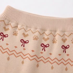 Girls Beige Jacquard Long Sleeve Cardigan With Skirt Sets 2 pc. Sets