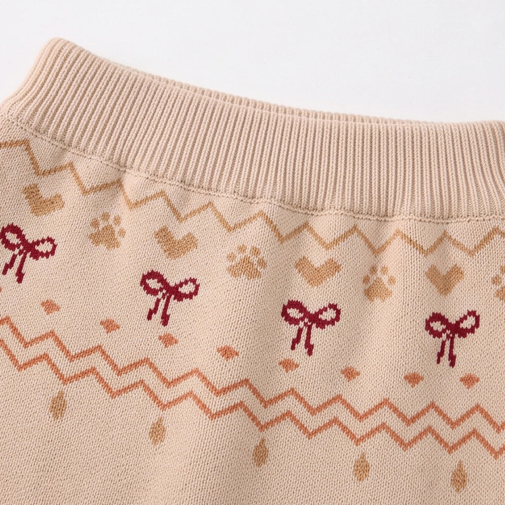 Girls Beige Jacquard Long Sleeve Cardigan With Skirt Sets 2 pc. Sets