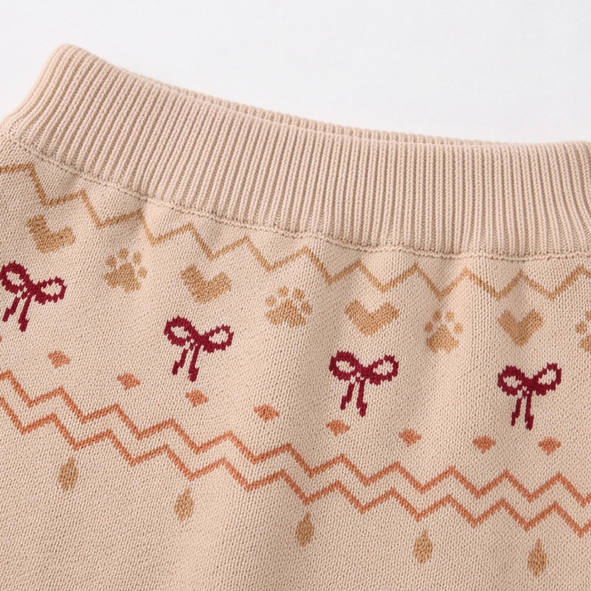 Girls Beige Jacquard Long Sleeve Cardigan With Skirt Sets 2 pc. Sets