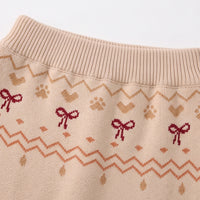 Girls Beige Jacquard Long Sleeve Cardigan With Skirt Sets 2 pc. Sets