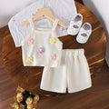 Girls Off White Floral Applique Sleeveless Top With Elasticated Shorts Sets 2 pc. Sets Off White 2-3 Y
