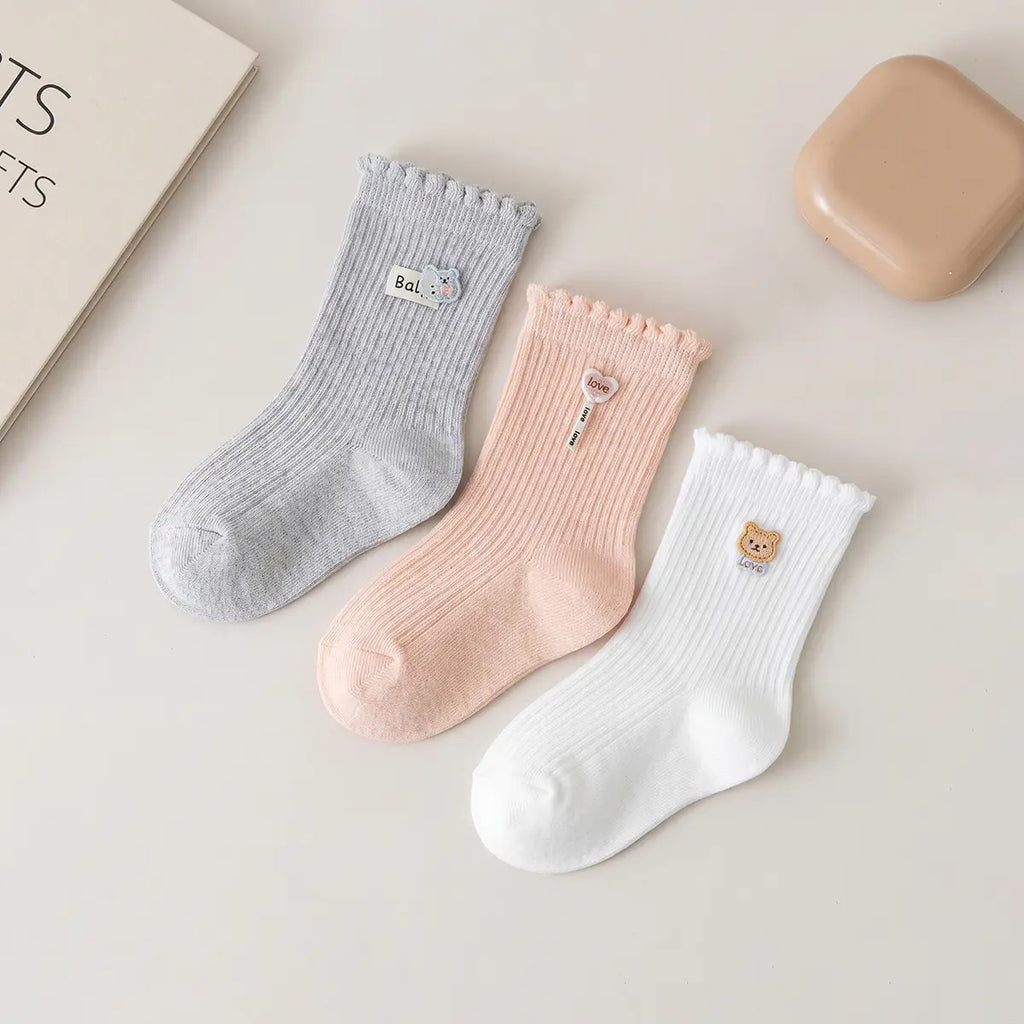 Pack of 3 Girls Multicolour Ruffle Edge Calf Length Socks Socks Multicolor 0-3 M