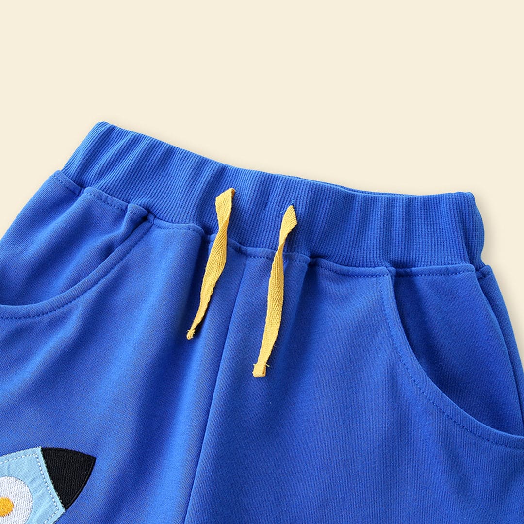 Boys Rib Waist Rocket Applique Shorts Shorts   