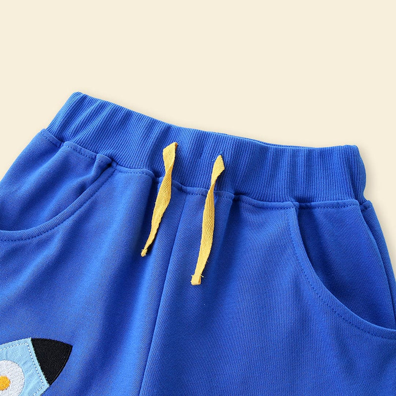 Boys Rib Waist Rocket Applique Shorts Shorts   