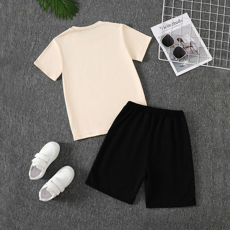 Boys Apricot Typographic Print Short Sleeves T-Shirt With Shorts Set 2 pc. Sets