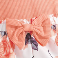 Girls Peach Floral Print Flutter Sleeve Romper Playsuits