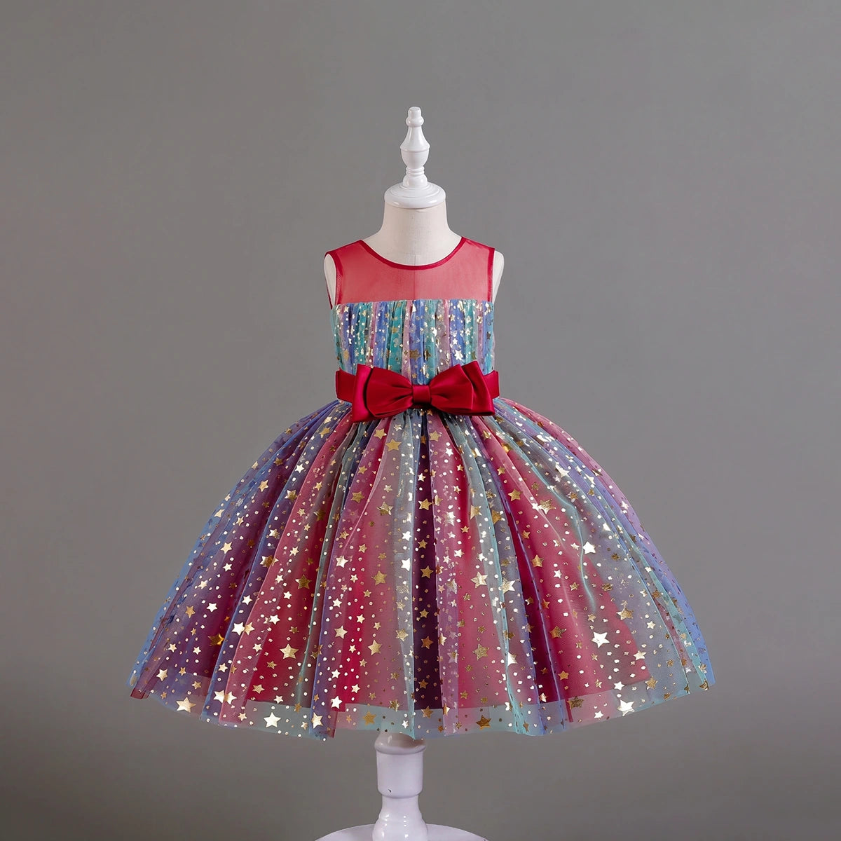 Girls Red Star Foil Print Sleeveless Fit & Flare Party Wear Dress Party Dresses Red 2-3 Y