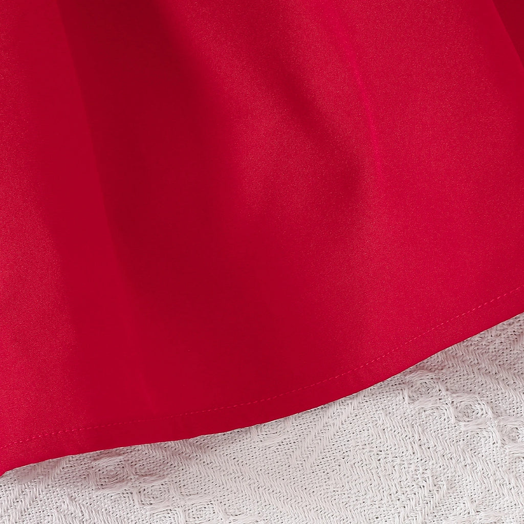 Girls Red Solid Summer Tiered Dress With Bow Details Casual Dresses