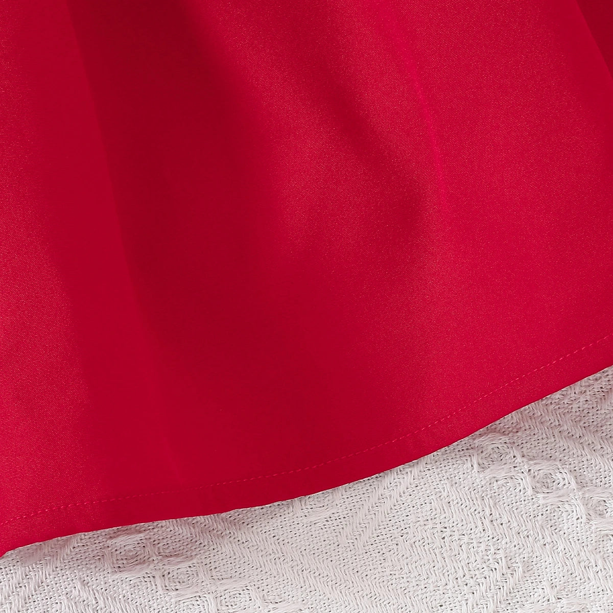 Girls Red Solid Summer Tiered Dress With Bow Details Casual Dresses
