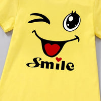 Girls Yellow Smile Print Short Sleeve T-Shirt Dress Casual Dresses