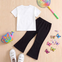 Girls White Short Sleeve Butterfly Print T-Shirt With Pants Sets 2 pc. Sets