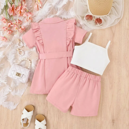 Girls Pink Short Sleeve Blazer Dress With Cami Top And Shorts Sets 3 pc. Sets