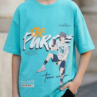 Boys Light Blue Graphics Short Sleeves Oversized T-Shirt With Shorts Set Sets