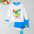 Boys White Graphics Long Sleeves T-Shirt & Short Swimwear Sets Beachwear White 3-4 Y
