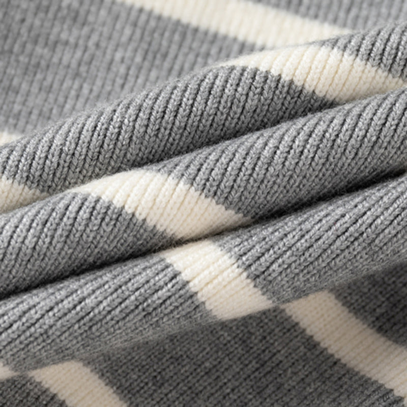 Boys Grey Polo Collar Sweatshirt With Self Design Stripe Patterns Sweaters & Cardigans