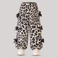 Girls Khaki Leopard Print Side Bows Details Loose Fit Pants Pants Khaki 3-4 Y