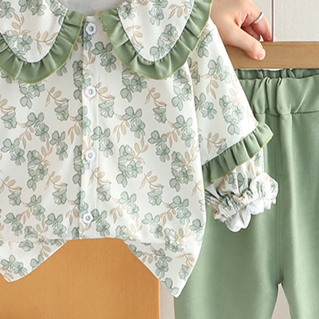 Girls Green Floral Printed Top With Pants Set 2 pc. Sets