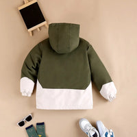 Boys Green Solid Hooded Zipper Jacket Coats & Jackets