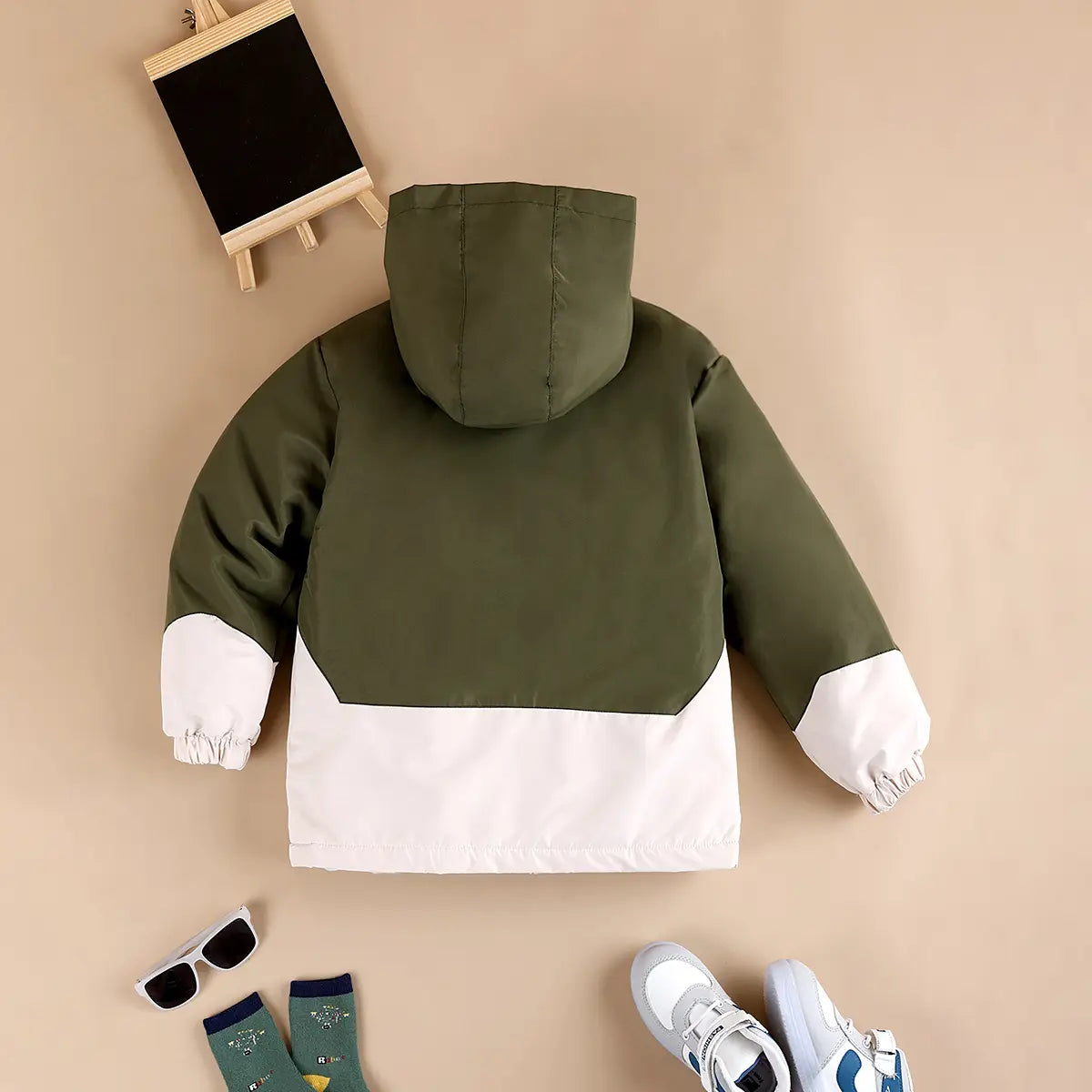 Boys Green Solid Hooded Zipper Jacket Coats & Jackets