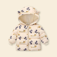 Girls Apricot Printed Long Sleeves Zip-up Jacket With Bear Ears Hood Coats & Jackets Apricot 2-3 Y