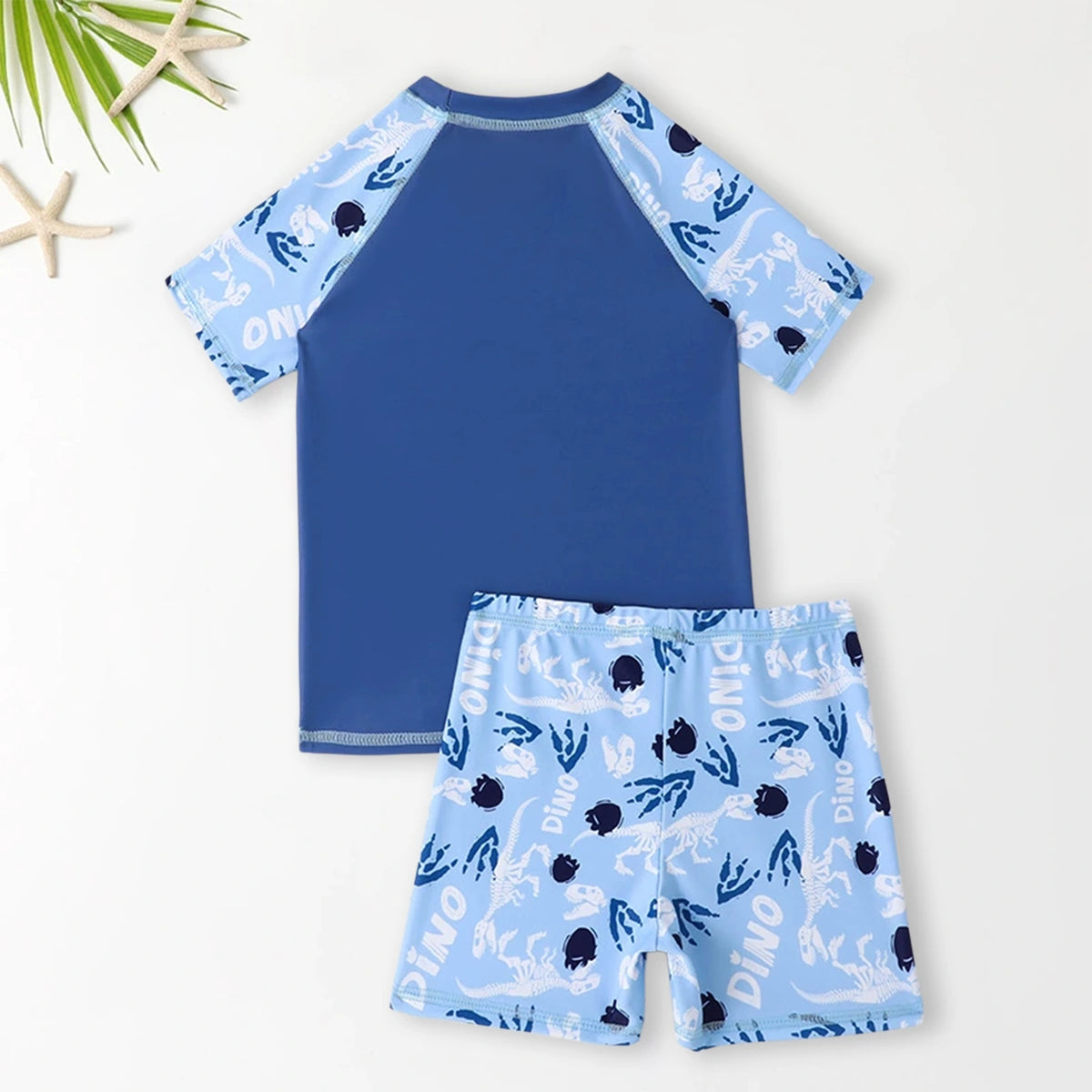 Boys Sky Blue Dinosaur Print T-Shirt With Shorts Swimwear Sets Sets