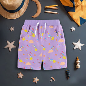 Girls Printed Rib Waist Elasticated Shorts Shorts Purple 1-2 Y 