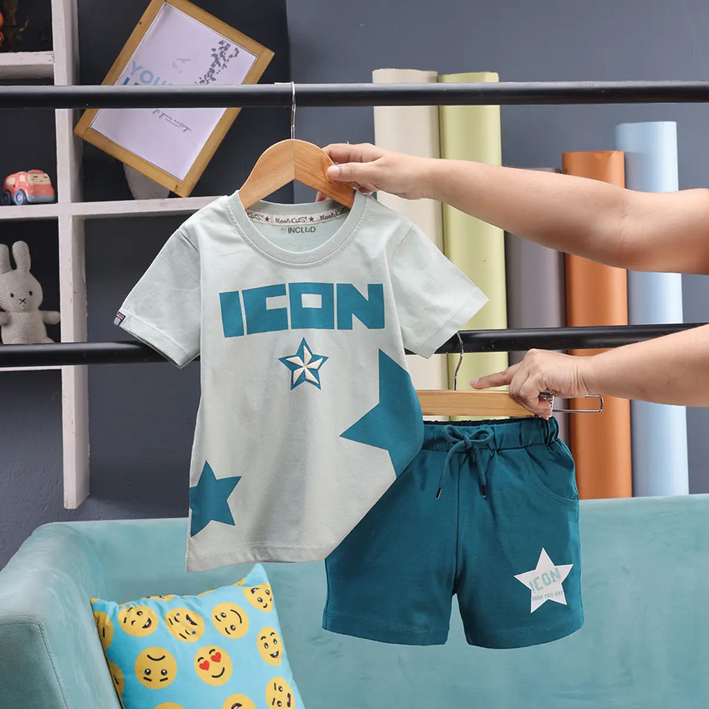 Boys Light Green Typographic Print Short Sleeve T-Shirt With Shorts Sets 2 pc. Sets Light Green 6-12 M