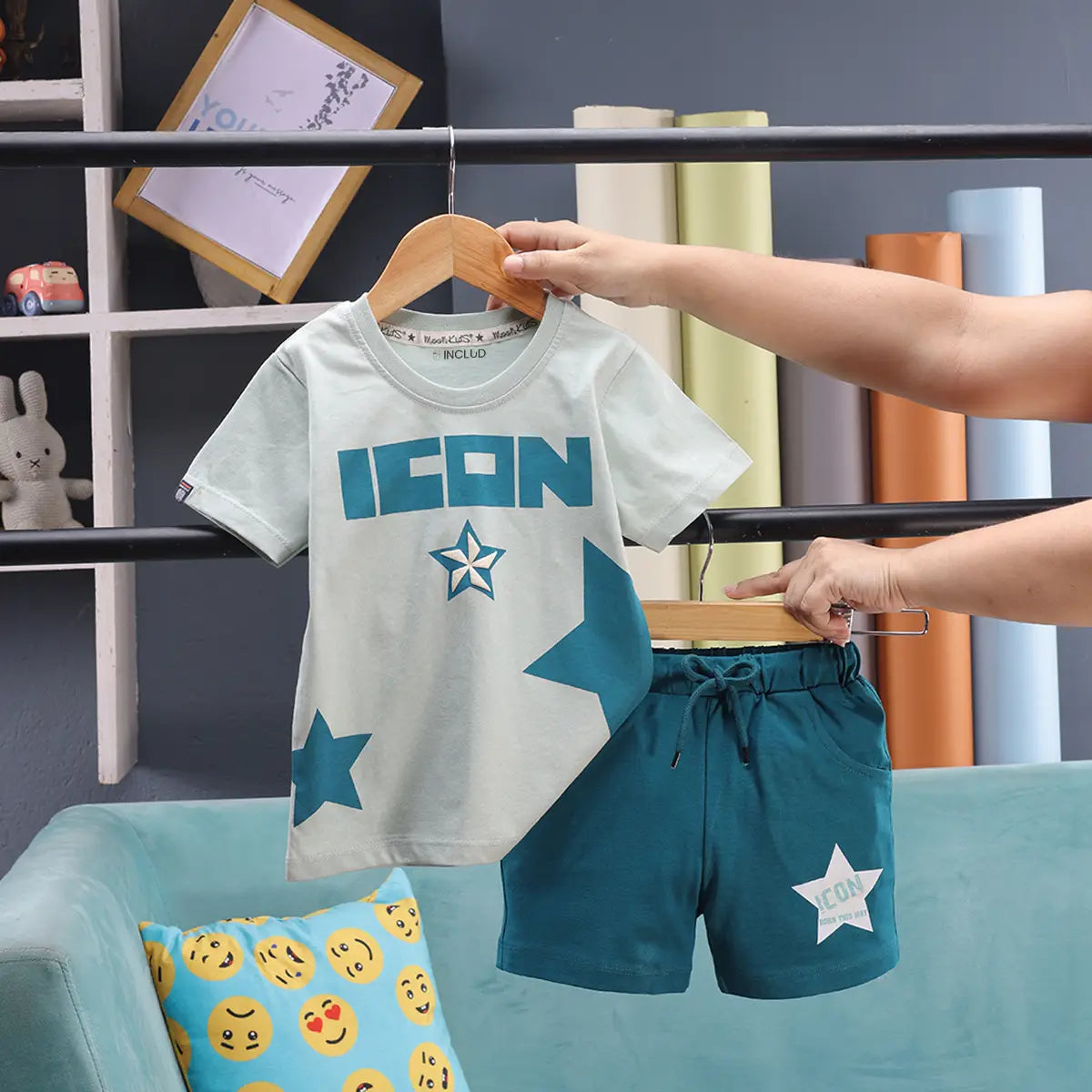 Boys Light Green Typographic Print Short Sleeve T-Shirt With Shorts Sets 2 pc. Sets Light Green 6-12 M