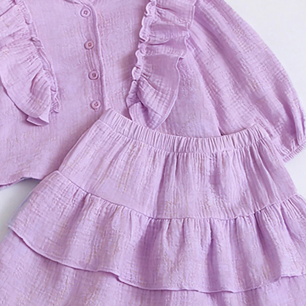 Girls Lavender Textured Ruffled Top with Tiered Skirt Sets 2 pc. Sets
