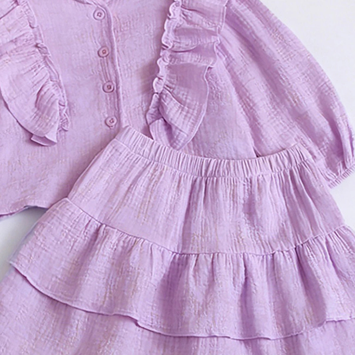 Girls Lavender Textured Ruffled Top with Tiered Skirt Sets 2 pc. Sets