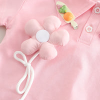 Girls Pink 3D Applique Polo T-shirt With Shorts And Hairclips Set 2 pc. Sets