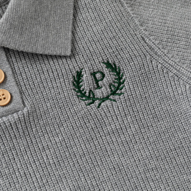 Boys Grey Self-Design Polo Sweater Sweaters & Cardigans