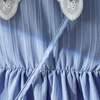 Girls Blue Textured Fit & Flare Dress With Embellished collar Casual Dresses