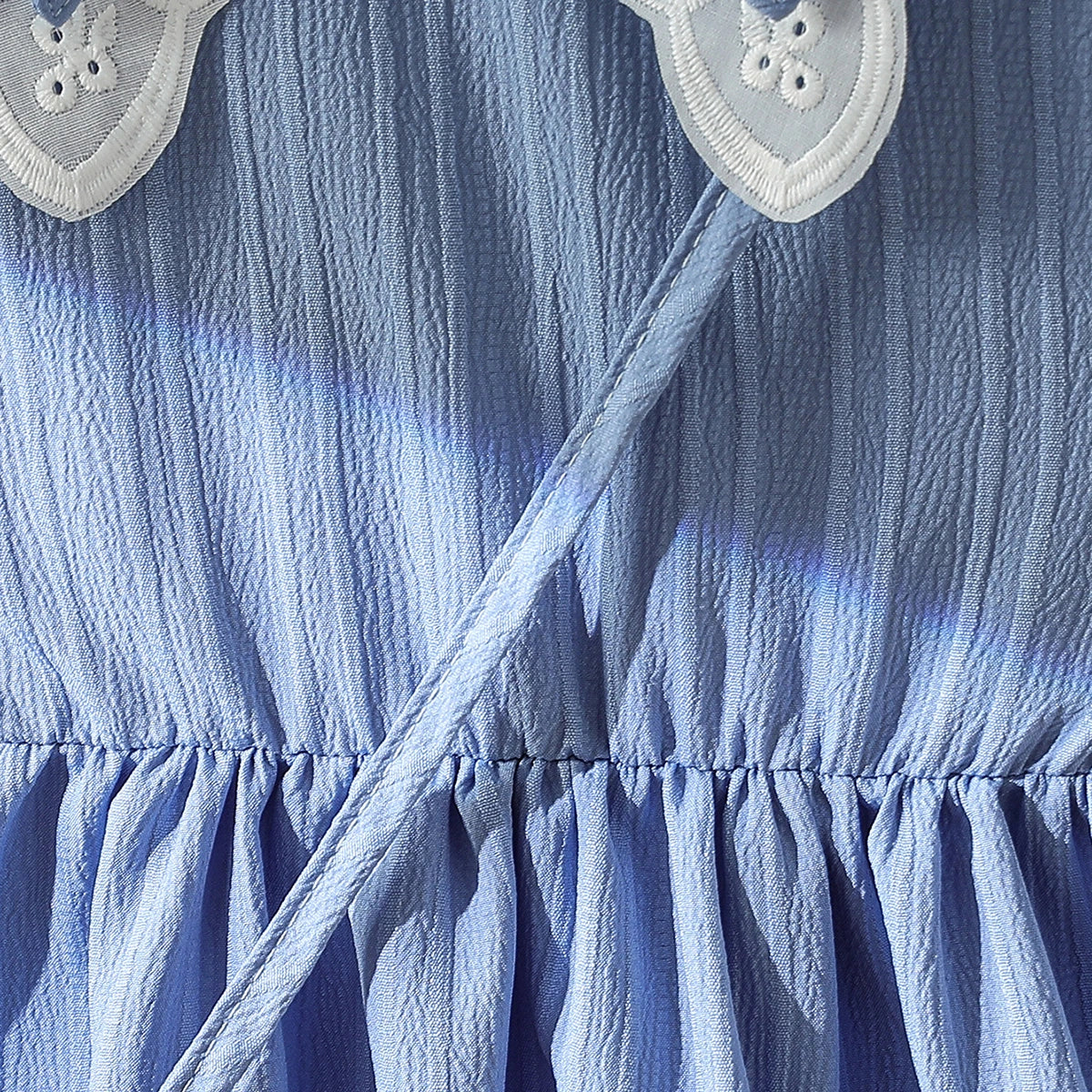 Girls Blue Textured Fit & Flare Dress With Embellished collar Casual Dresses