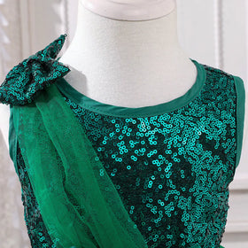 Girls Green Sequined Fit & Flare Party Wear Dress Party Dresses
