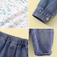 Boys White Abstract Print Sweatshirt With Denim Pants Sets 2 pc. Sets