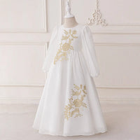 Girls White Long Sleeve Embroidered Maxi Dress Casual Dresses