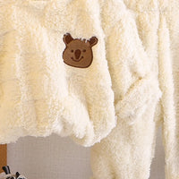 Boys Off White Fleece Self-Design Sweatshirt With Jogger Sets Sets