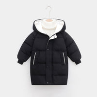 Boys Black Solid Puffer Hooded Down Jacket Coats & Jackets